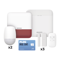 (AX PRO) KIT de Alarma AX PRO con GSM (3G/4G), Wi-Fi y Ethernet / Incluye: 1 Hub con batería de respaldo / 2 Sensores PIR / 3 Contactos Magnéticos Slim / 1 Control Remoto / 1 Sirena Roja Inalambrica Exterior