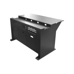 Escritorio Estación Mobiliaria Profesional de Monitoreo y Control / Videovigilancia / Acceso / Alarmas / Etc... / Metal Negro y Madera Tono Oscuro