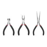 Juego de 3 Mini Pinzas de Corte de 5". Incluye: Pinza de Punta Redonda, Diagonal y Punta de Aguja.
