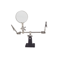 Soporte con lupa y dos brazos con clip. Ideal para trabajos de soldadura.