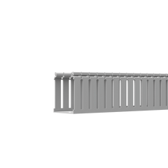 Canaleta Ranurada de PVC con Tapa, Tipo F, 108 mm de Ancho, 79.2 mm de Alto y 2 m de Largo, Color Gris