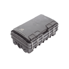 Caja de Distribución de Fibra Óptica para 24 Empalmes, con 8 acopladores SC/APC simplex, Exterior IP65, Color Negro