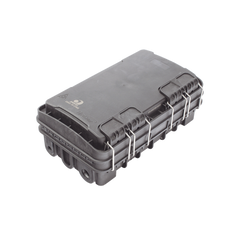 Caja de Distribución de Fibra Óptica para 24 Empalmes, con 8 acopladores SC/APC simplex, Exterior IP65, Color Negro