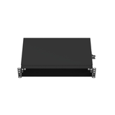 Panel de Distribución de Fibra Óptica, Acepta 8 Casetes QuickNet o Placas FAP/FMP con Panel CFAPPBL2 (No Incluido), Bandeja Fija, Hasta 192 Fibras, Color Negro, 2UR