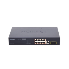 Switch Administrable Capa 2, 8 Puertos PoE 802.3af/at Gigabit, 140 W Max, 2 Puertos SFP, Modo Extendido Hasta 250 m, Soporta Administración en Nube CloudNMS ( HW Rev. 3.0 en Adelante).