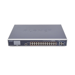 Switch Administrable L3, 24 puertos Gigabit PoE 802.3bt, 2 puertos 10G SFP+, Pantalla Tactil, Fuente Redundante, (600W)