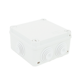 Caja de derivación de PVC Auto-extinguible con 6 entradas, tapa y tornillo de media vuelta de 1/4", 100x100x50 MM (Medidas internas, mayor área permisible para el cable, Para exterior (IP55)