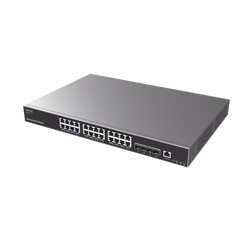Switch Capa 3 PoE+ Administrable / 24 puertos 10/100/1000 Mbps + 4 Puertos SFP+ de 10 Gigabits / Hasta 360W / Compatible con GWN Cloud.