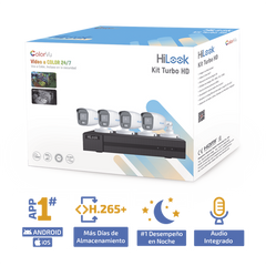 Kit TurboHD 1080p / DVR 4 Canales / 4 Cámaras Bala ColorVu con Micrófono Integrado / Fuente de Poder / Accesorios de Instalación