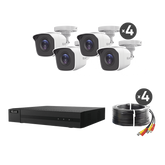 KIT TurboHD 1080p / DVR 8 canales con H.265+ / 4 Cámaras Bala Metálicas / Fuente de Poder / Accesorios de Instalación