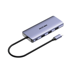 Hub (Adaptador) USB - C / 11 en 1 / 1 Salida HDMI (4K) / 2 Salida USB 2.0 / 2 Salidas USB 3.0 / 1 Salida VGA / 1 Salida SD (Memoria SD) / 1 Salida TF (Micro SD) / 1 Salida de Audio (8 - 48 KHz) / 1 Salida RJ45 / 1 Entrada USB - C (Carga Rapida)