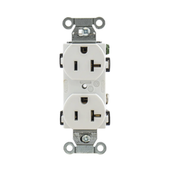 Contacto Dúplex 20 A, 125 V, 2 Polos, 3 Hilos, Cableado Posterior y Lateral, Color Blanco (Nema 5-20R).