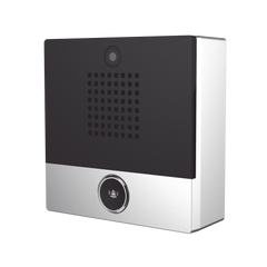Mini video Intercomunicador para hotelería y hospitales, con diseño elegante, PoE, cámara 1Mpx, 1 botón, 1 relevador integrado de salida y entrada.