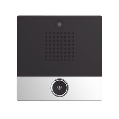 Mini video Intercomunicador para hotelería y hospitales, con diseño elegante, PoE, cámara 1Mpx, 1 botón, 1 relevador integrado de salida y entrada.