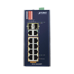 Switch Industrial PoE no administrable de 8 Puertos 10/100TX 802.3at, Hasta 240 W, Combo TP / SFP Gigabit TP / SFP (-40 ~ 75 grados C)