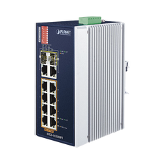 Switch Industrial PoE no administrable de 8 Puertos 10/100TX 802.3at, Hasta 240 W, Combo TP / SFP Gigabit TP / SFP (-40 ~ 75 grados C)