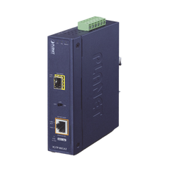 Convertidor de Medios PoE Industrial, Puerto SFP 1000BASE-SX/LX a Puerto RJ45 Gigabit con Salida PoE 802.3at (Hasta 30 W).