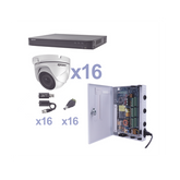 KIT TurboHD 1080p / DVR 16 Canales / 16 Cámaras Eyeball (exterior 2.8 mm) / Transceptores / Conectores / Fuente de Poder Profesional