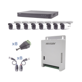 KIT TurboHD 1080p / DVR 8 Canales / 8 Cámaras Bala (exterior 2.8 mm) / Transceptores / Conectores / Fuente de Poder Profesional hasta 15 Vcc para Larga Distancias