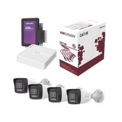 Kit IP 4 Megapixel / NVR de 4 Canales / 4 Cámaras IP Dual light y Microfono Integrado / Bobina de Cable de 100 mts / Disco Duro 1 TB