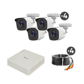 Kit TurboHD 720p / DVR 4 canales / 4 Cámaras Bala de Metal / 4 Cables 18 Mts / H.265+ / 1 Fuente de Poder Profesional / Accesorios de Instalación