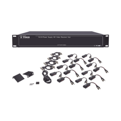 Kit de TRANSCEPTOR ACTIVO DE 16 Canales / VIDEO+PODER en un solo Cable UTP / 150m en 4K, 200m en 5 MP/ Envía 36 Vcc y recibe 12 Vcc / TODO INCLUIDO PARA RACK / Compatible con cámaras HD-TVI/CVI/AHD/CVBS / Instalación Limpia