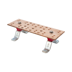 Barra Unión Telecom TMGB / 12 x 4 x 1/4 in / 100% Cobre / 12+24 Orificios / Aisladores Rojos / J-STD-607-A