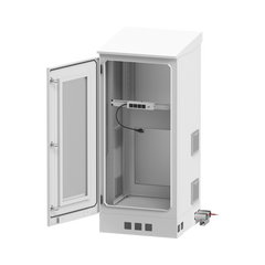 Gabinete de Piso para Exterior con Ventiladores y Termostato con Rack de 19" de 16 U + Espacio para Baterías, Se envía el Gabinete Armado.