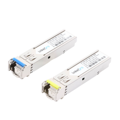 Transceptores Ópticos Industriales Bidireccionales SFP (Mini-Gbic) / Monomodo 1310 & 1550 nm / 1.25 Gbps / 1000BASE-BX / Conector LC/UPC Simplex / DDM / Hasta 10 km / 2 Piezas