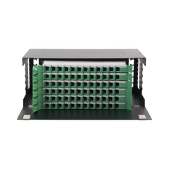Distribuidor de Fibra Óptica con bandejas deslizables, vacío, 19in, acepta 72 adaptadores "LC Duplex" o "LC Simplex" o 72 "SC" Simplex, 4U