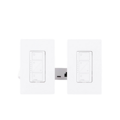 Kit de inicio de iluminación inteligente con hub Smart Bridge, 2 atenuadores de pared sin neutro, 2 controles Pico con pedestal de mesa y 2 placas, Caseta Wireless