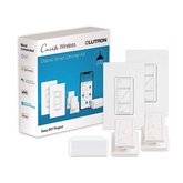 (Caseta Wireless) Kit Hub controlador, 2 atenuadores, 2 controles remotos, 2 base mesa y 2 tapas.