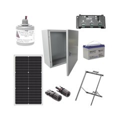 Kit Solar de 12 Vcc para alimentar energizador de cerca electrificada. Instalación de panel en poste.