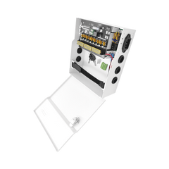 Fuente de Poder con ajuste de voltaje de 11- 15 Vcc / 10 A / 9 Salidas / Capacidad de Batería de Respaldo / Requiere Batería / Voltaje de Entrada 96-264 Vca