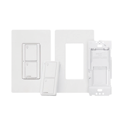 Kit de interruptor de pared Caseta Wireless de 5 A para todo tipo de focos y ventiladores, con control Pico de 2 botones, adaptador de montaje y placa, 120 V, requiere neutro
