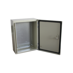 Gabinete de Acero IP66 Uso en Intemperie (300 x 400 x 200 mm) con Placa Trasera Interior de Metal y Compuerta Inferior Atornillable (Incluye Chapa y Llave T).