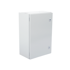 Gabinete de Acero IP66 Uso en Intemperie (400 x 600 x 250 mm) con Placa Trasera Interior Metálica y Compuerta Inferior Atornillable (Incluye Chapa y Llave T).