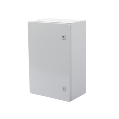 Gabinete de Acero IP66 Uso en Intemperie (400 x 600 x 250 mm) con Placa Trasera Interior Metálica y Compuerta Inferior Atornillable (Incluye Chapa y Llave T).