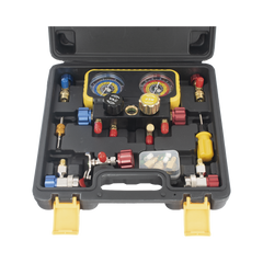 Manómetro de 4 vías con Accesorios para Gas refrigerante R410A/ R32/ R134A/R22