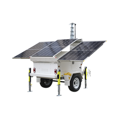 Traila / Remolque con Mástil Retráctil de 7.5 m. para Videovigilancia o Iluminación, con Bases para Instalar Paneles Solares y Baterías (No incluidos)