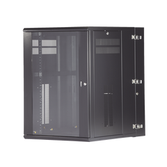 Gabinete PanZone de Montaje en Pared, de 19in, Puerta con Ventana de Seguridad, 18 UR, 762mm de Profundidad, Color Negro