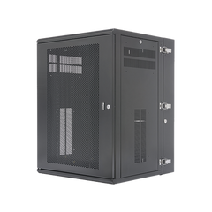 Gabinete PanZone de Montaje en Pared, de 19in, Puerta Ventilada, 18 UR, 635mm de Profundidad, Color Negro