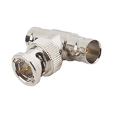 Adaptador en T para 50 Ohm de BNC Macho a Doble BNC Hembra, Maquinado, Níquel/ Oro/ Teflón.