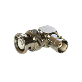Adaptador en Ángulo Recto, de Conector BNC Macho a BNC Hembra, 50 Ohm (Monitor), Níquel/ Plata/ Teflón.