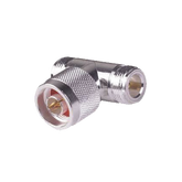 Adaptador en T, de Conector N Macho a Doble N Hembra, Plata/ Oro/ Teflón.