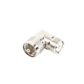 Adaptador en Ángulo Recto, de Conector UHF Macho (PL-259) a UHF Hembra (SO-239), Níquel/ Oro/ Delrin.