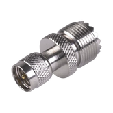 Adaptador en Línea de Conector Mini UHF Macho a UHF Hembra (SO-239), Níquel/ Oro/ Teflón.