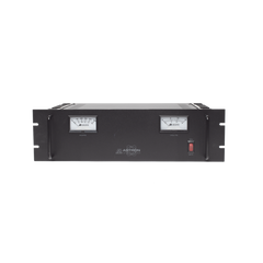 Fuente de poder 13.8Vcc, 50A, lineal regulada con circuito cargador de baterías, medidores, para instalación en rack