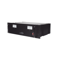 Fuente de poder 13.8Vcc, 50A, lineal regulada con circuito cargador de baterías, medidores, para instalación en rack