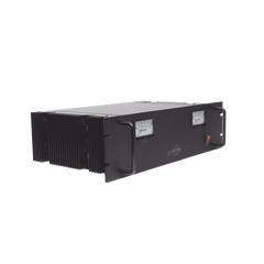 Fuente de poder 13.8Vcc, 50A, lineal regulada con circuito cargador de baterías, medidores, para instalación en rack